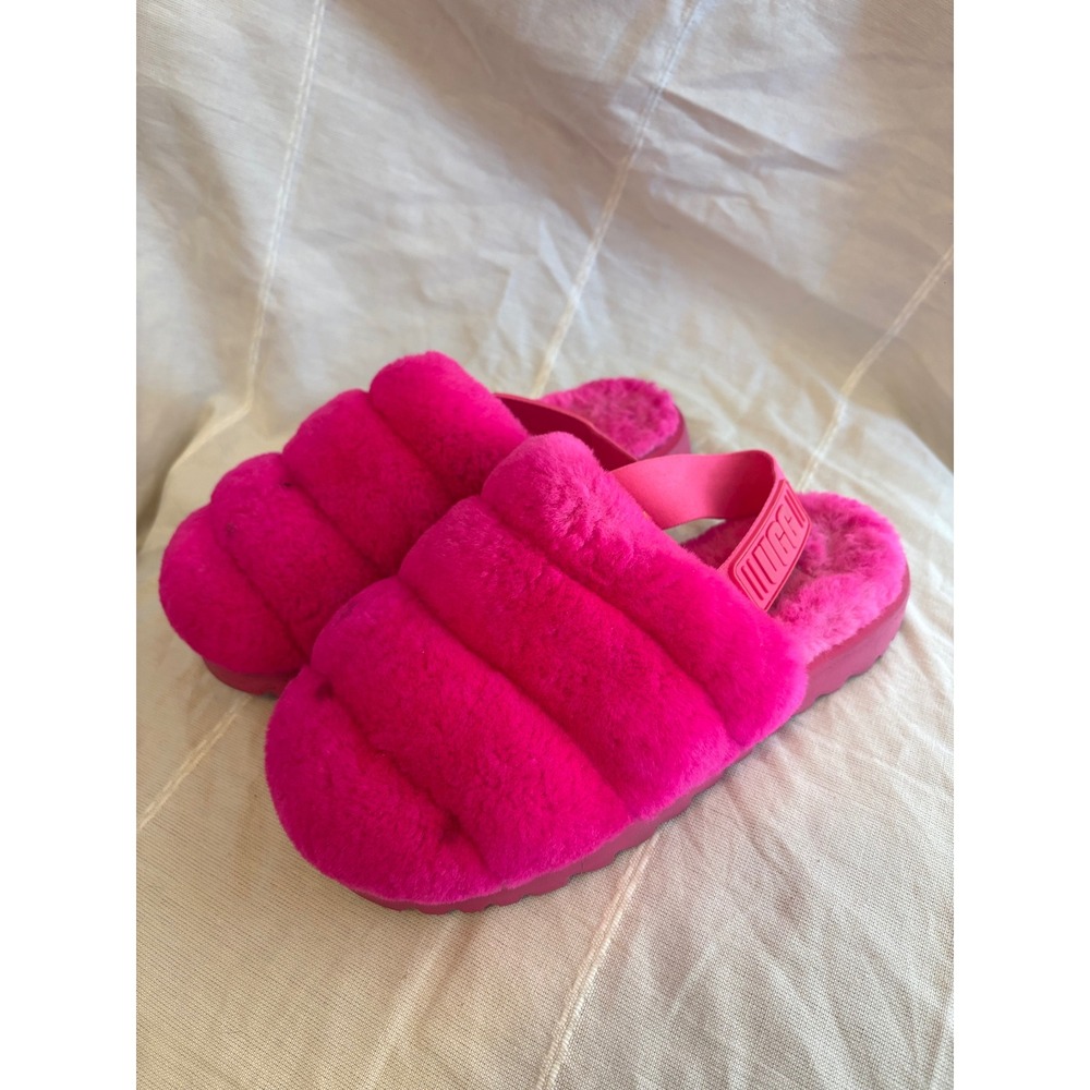 UGG Fluff Yeah Slipper Rock Rose Pink Sheepskin Platform Slide 1121751‎ Womens 8